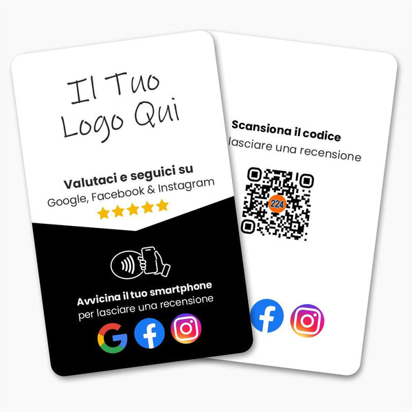 Google, Facebook & Instagram Review & Follow Card - Custom Branded - 224 Italy
