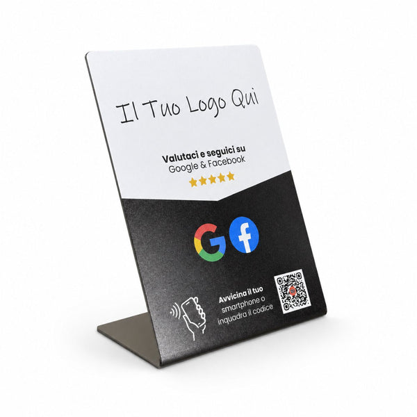 Google + Facebook Review Sign - Premium Design - Custom Logo - 224 Italy