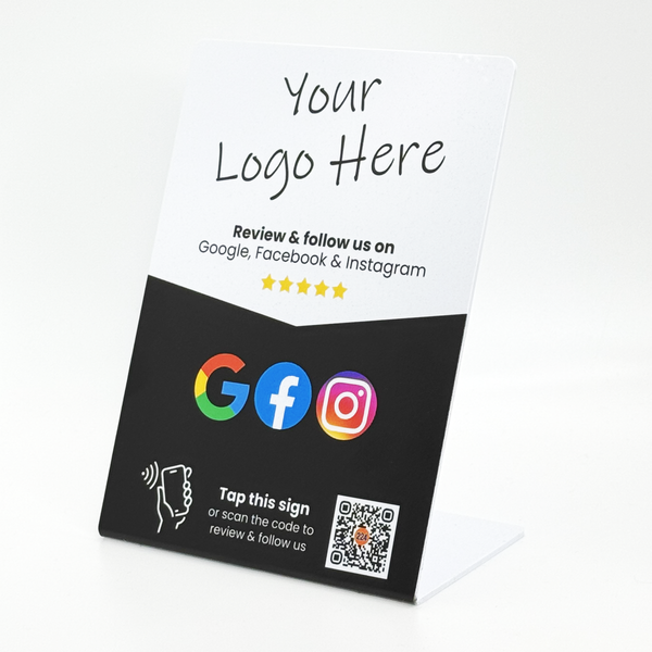 Insegna recensioni Google + Instagram + Facebook - Design Premium - Logo Personalizzato